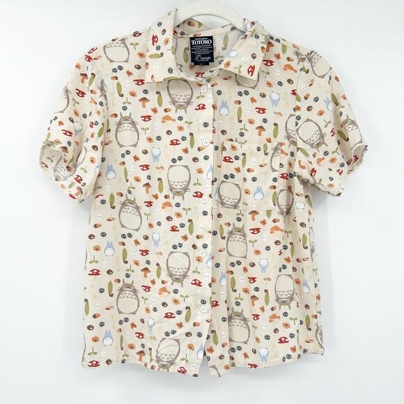 Her Universe x My Neighbor Totoro Womens Forest Cat Button Up Graphic Shirt Sz M - Picture 2 of 6